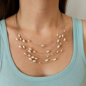 "Invisible necklace " with "floating" freshwater pearls